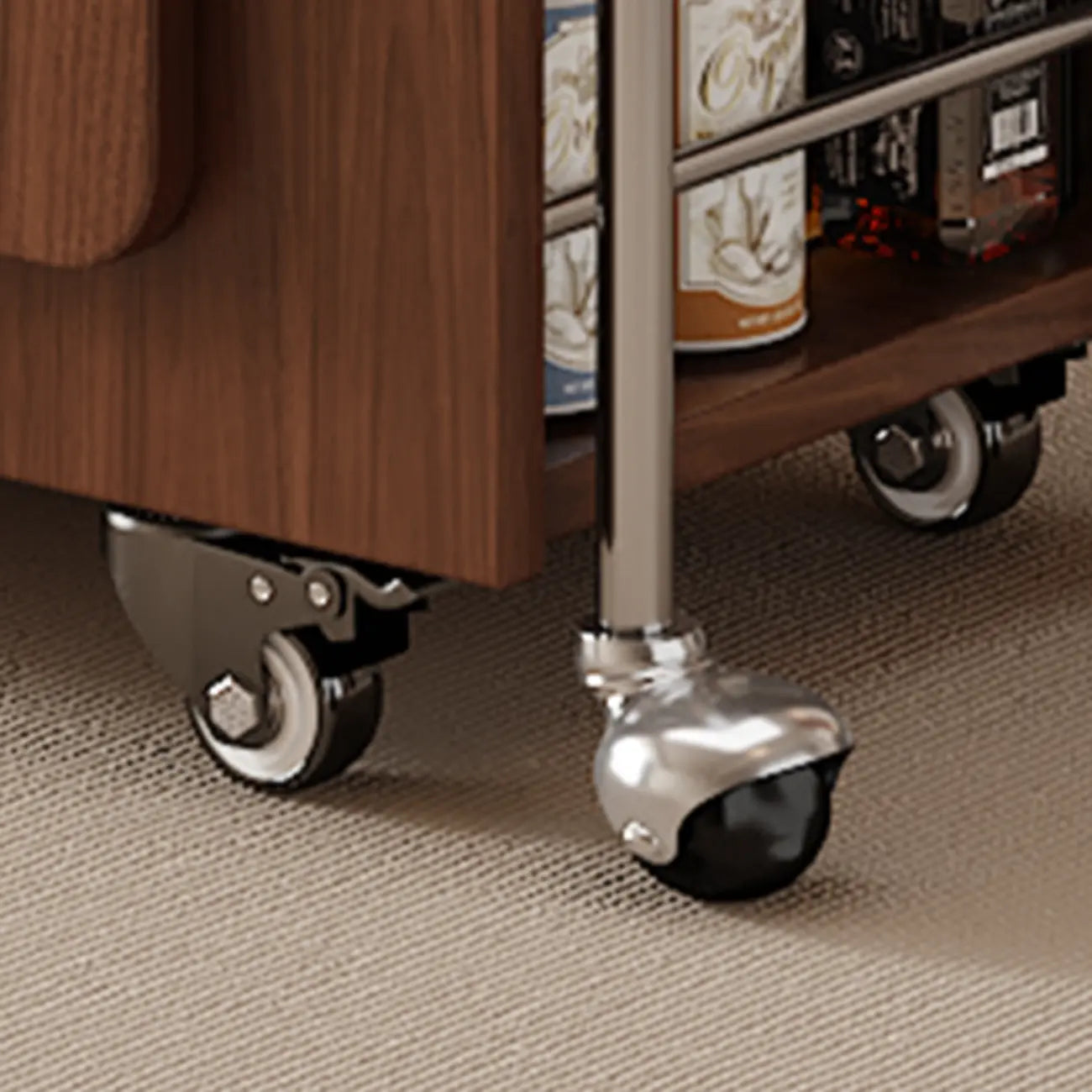 Multifunctional Sintered Stone Top Wheeled Cart Side Table