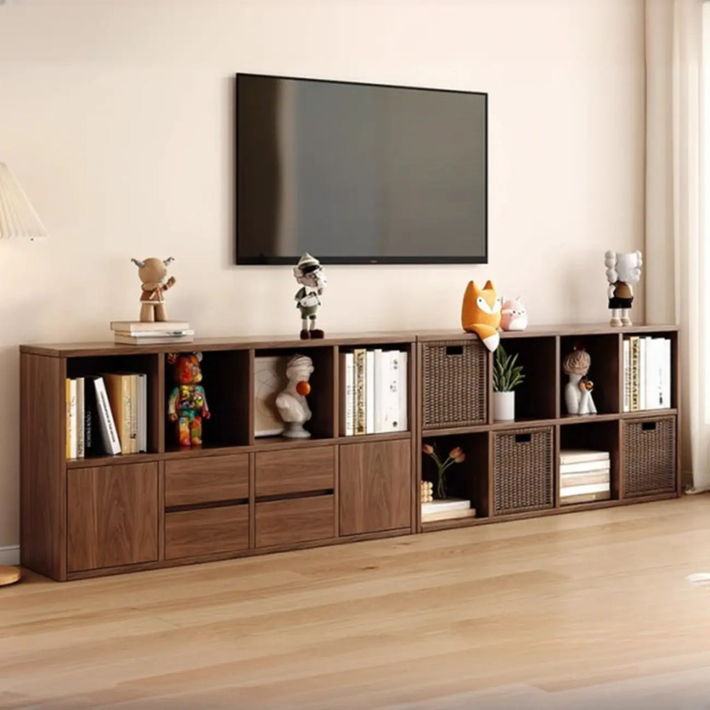 Brown Modern Wood Horizonal Cube Bookcase with Storage