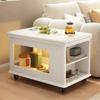 Rolling Open Storage Wooden Side Table Folding Top