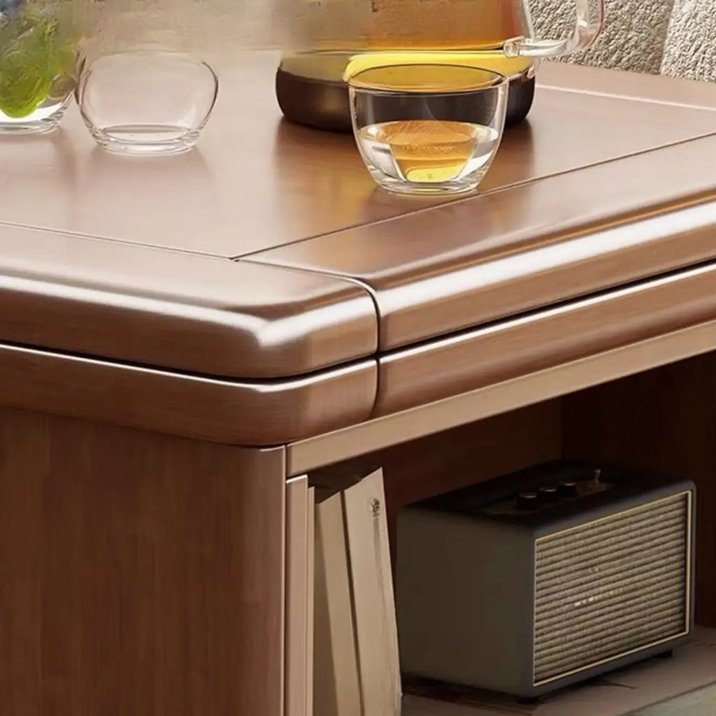Rolling Open Storage Wooden Side Table Folding Top