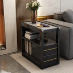 Narrow Sintered Stone Top Wheeled Side Table with Drawers
