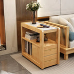Narrow Sintered Stone Top Wheeled Side Table with Drawers