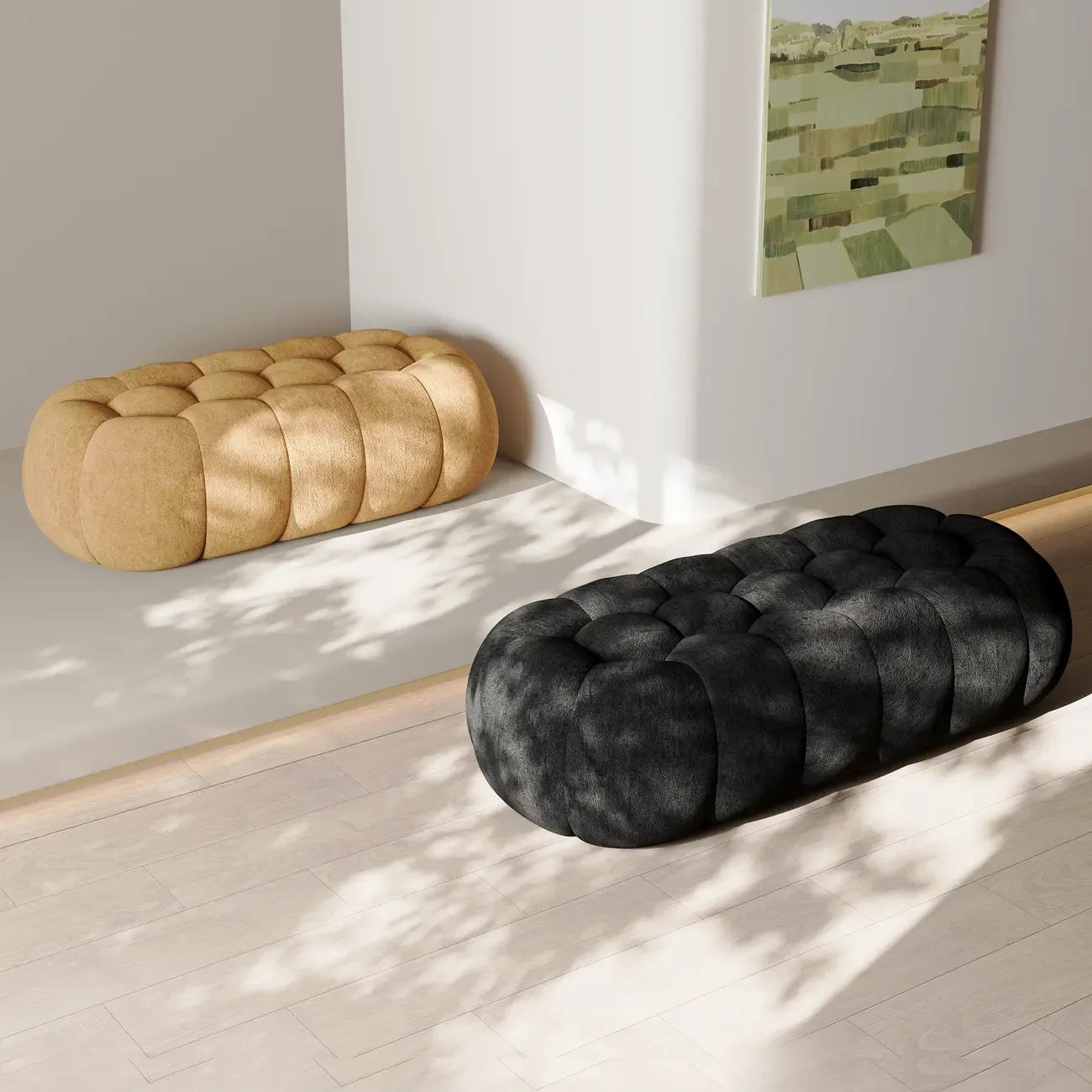 Contemporary Cloud Shaped Upholstered Bedroom Bench