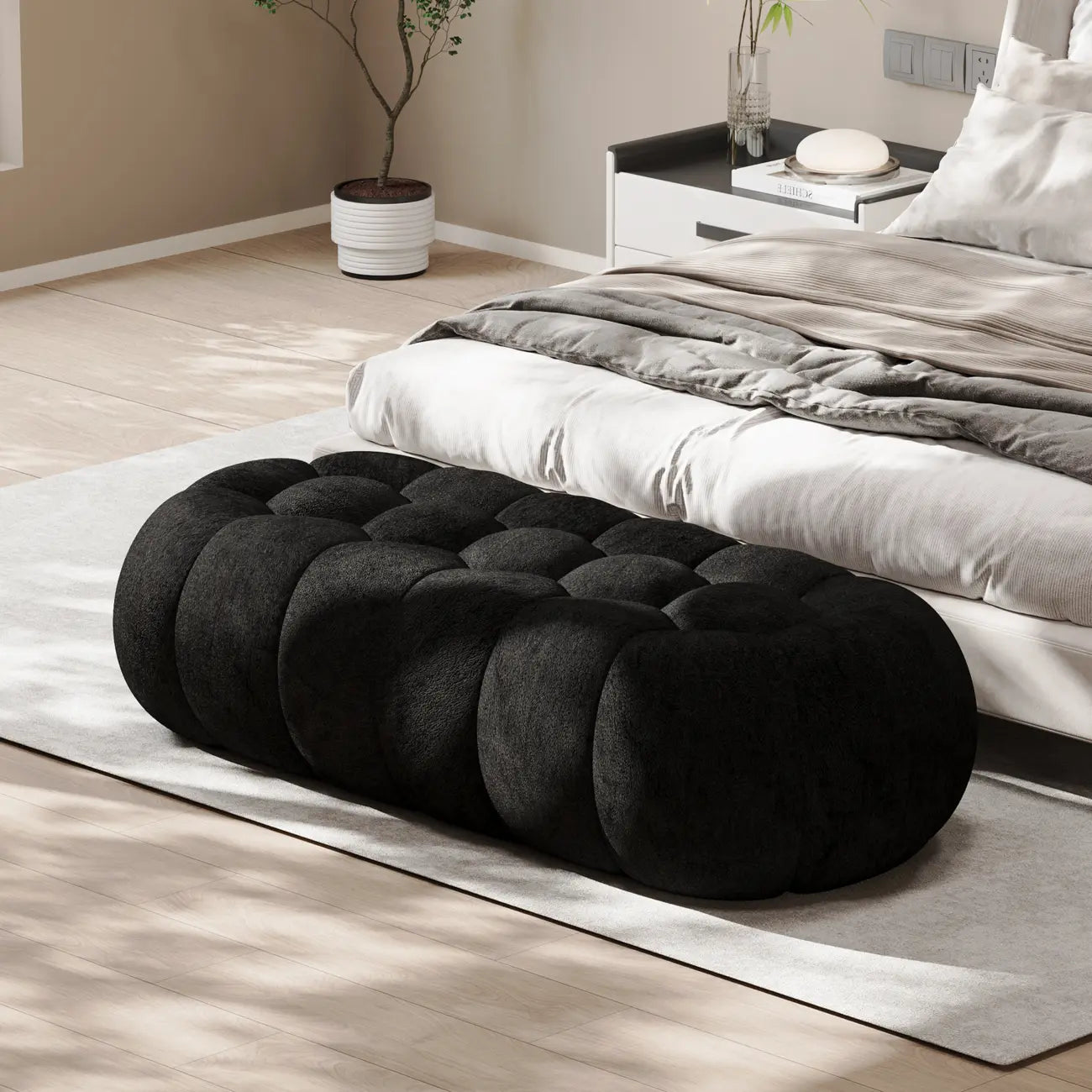 Contemporary Cloud Shaped Upholstered Bedroom Bench