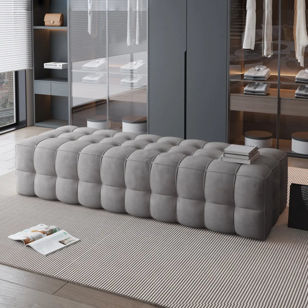 Contemporary Soft Gray Long Upholstered Bedroom Bench