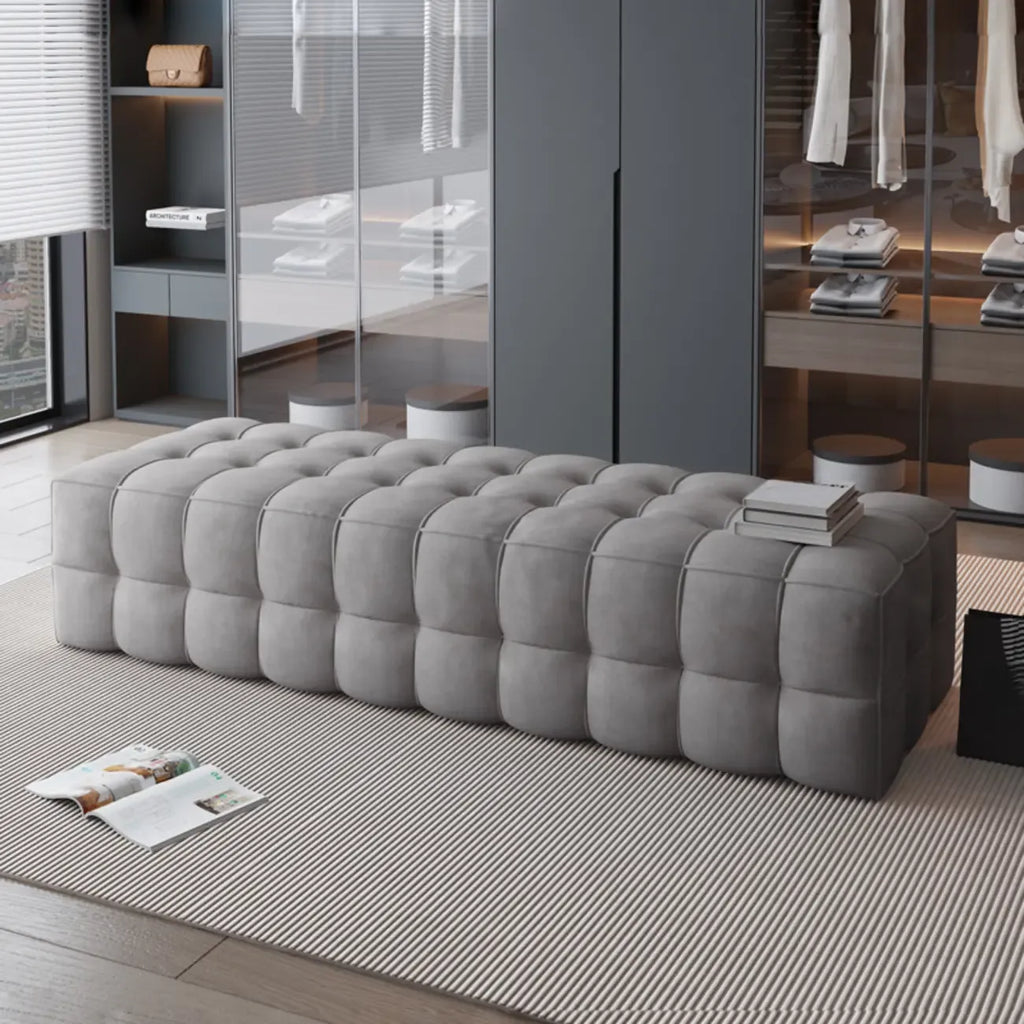 Contemporary Soft Gray Long Upholstered Bedroom Bench