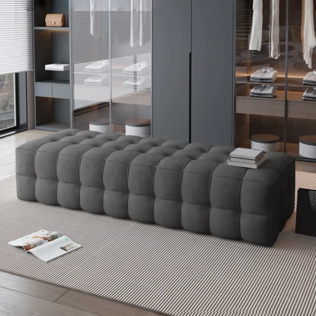 Contemporary Soft Gray Long Upholstered Bedroom Bench