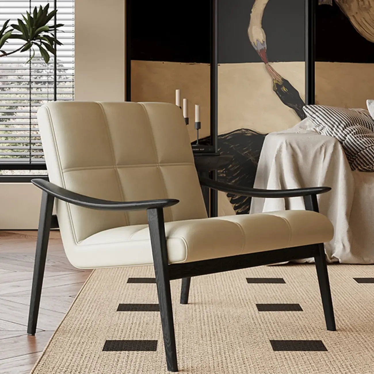 Elegant Genuine/Nappa Leather Mid-Back Accent Chair
