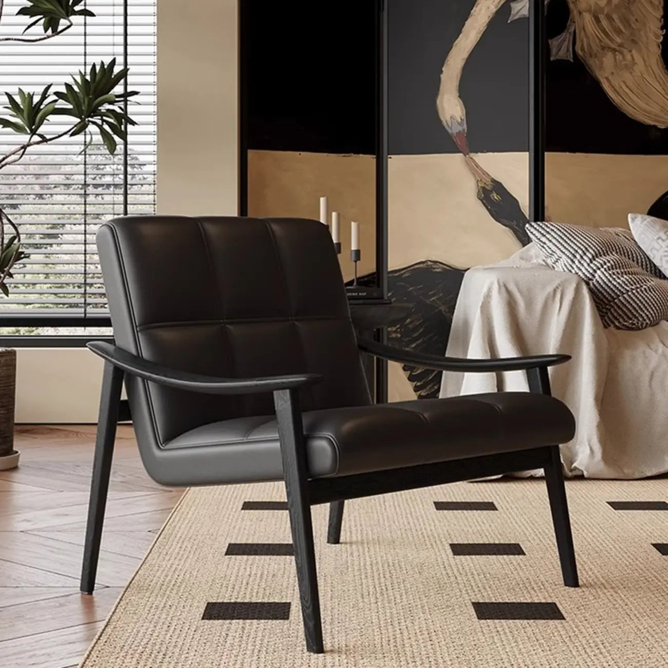 Elegant Genuine/Nappa Leather Mid-Back Accent Chair