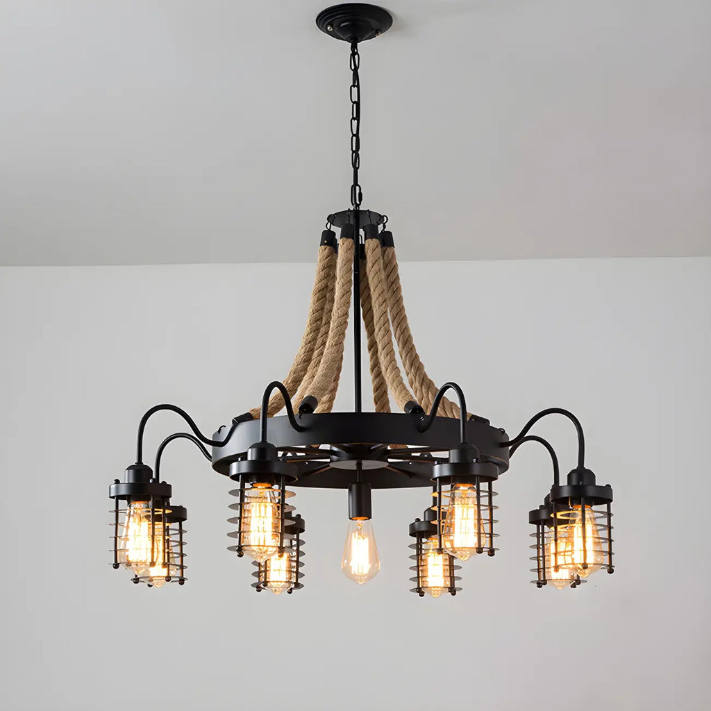 Black Rope Industrial Metal Vintage Chandelier Light