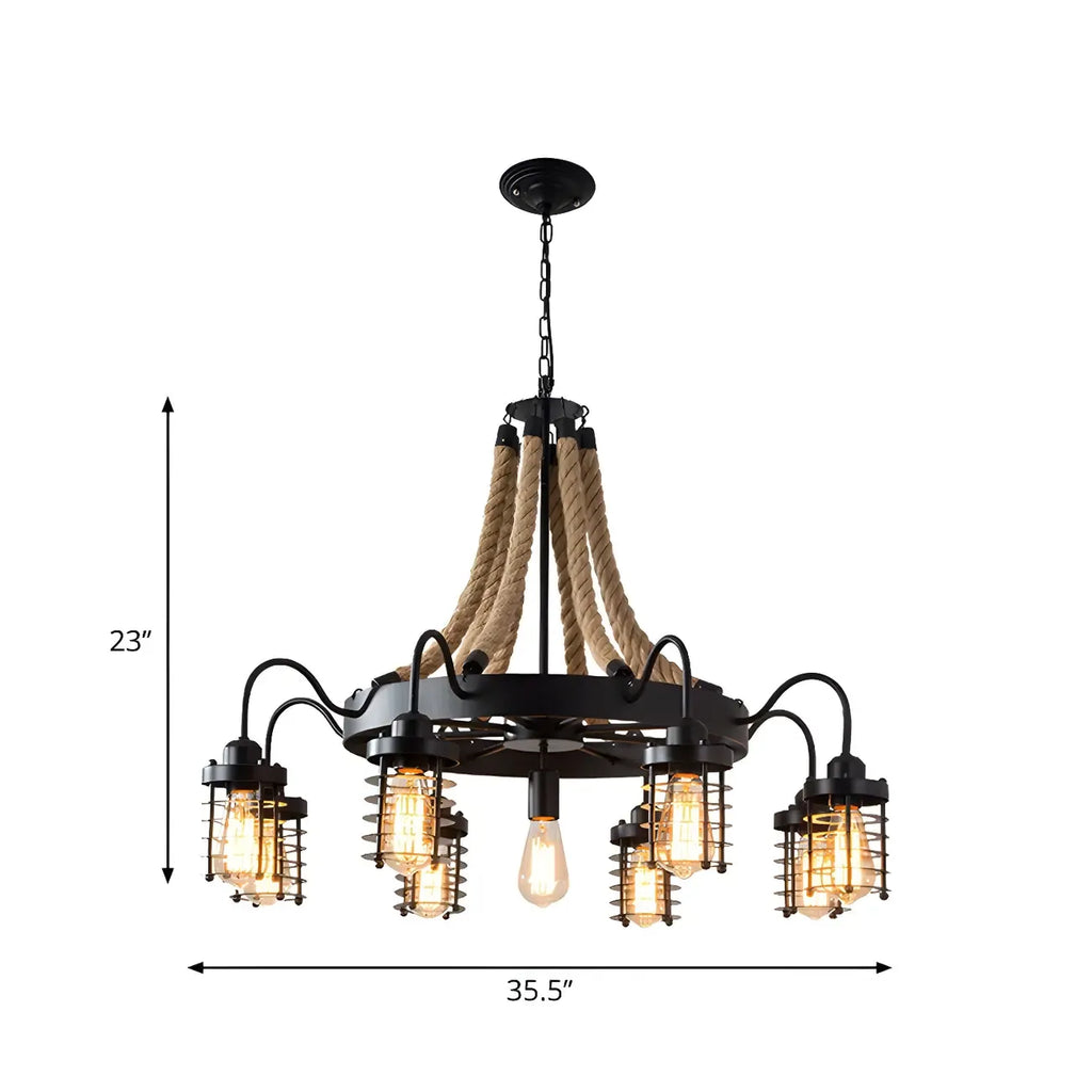Black Rope Industrial Metal Vintage Chandelier Light