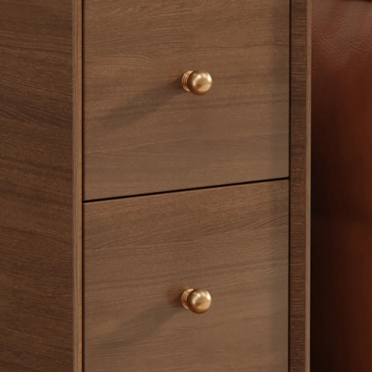 Narrow Rectangle Walnut Wood Side Table with Drawers