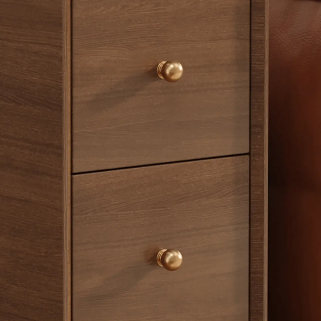 Narrow Rectangle Walnut Wood Side Table with Drawers