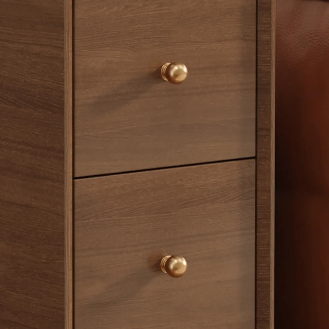 Narrow Rectangle Walnut Wood Side Table with Drawers