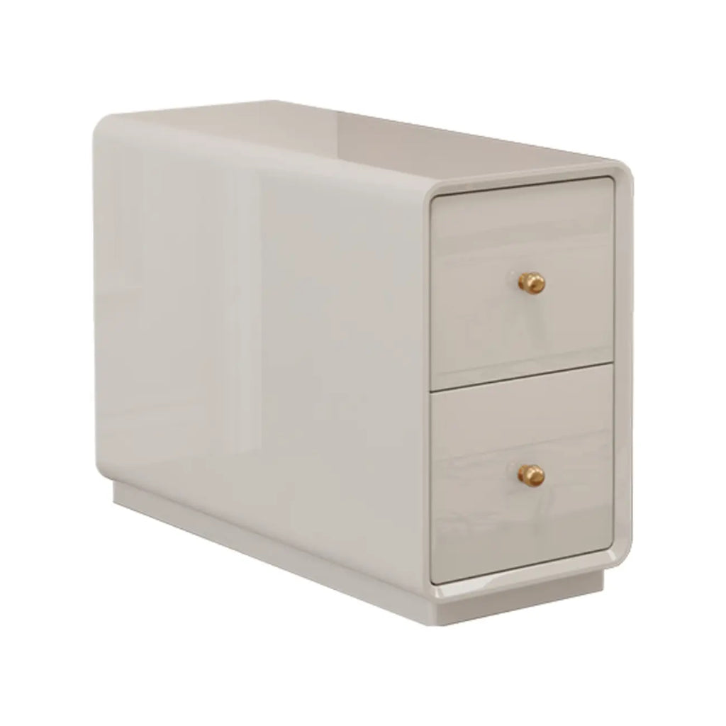 Narrow Rectangle Walnut Wood Side Table with Drawers