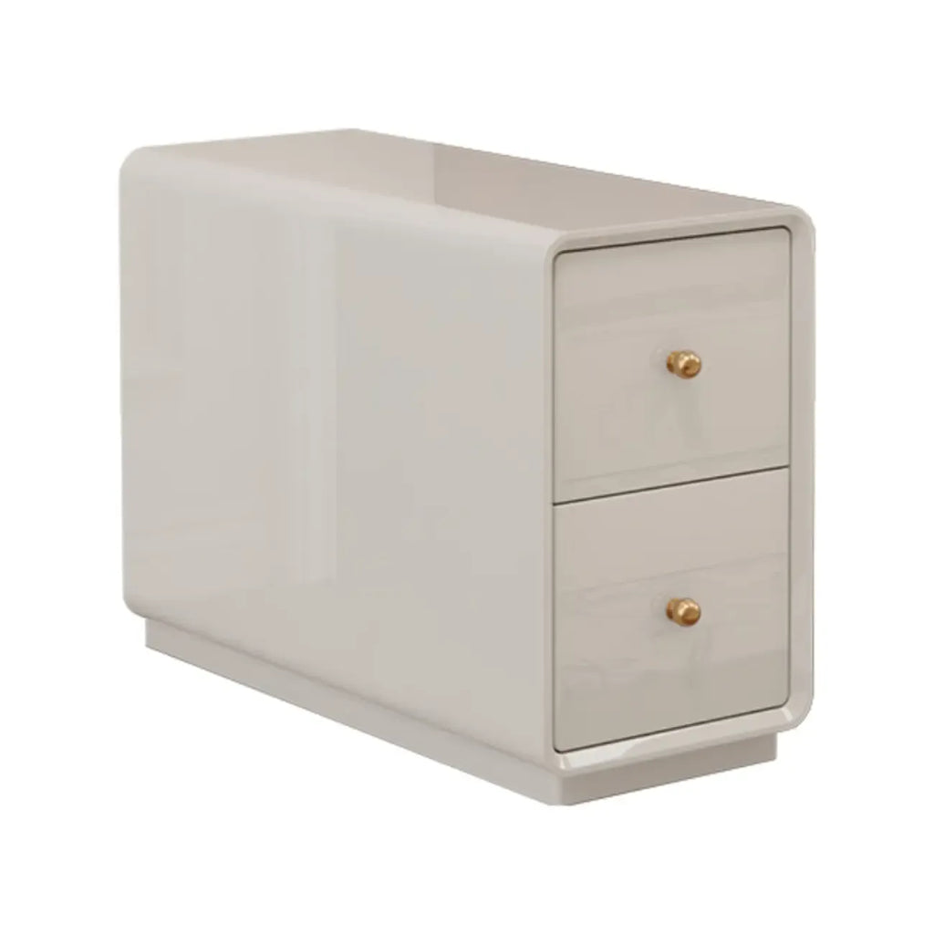 Narrow Rectangle Walnut Wood Side Table with Drawers