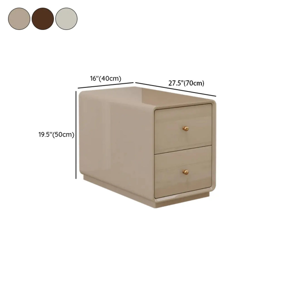 Narrow Rectangle Walnut Wood Side Table with Drawers