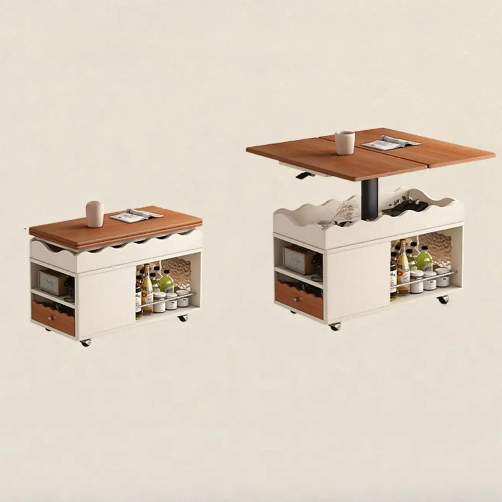 Foldable Tabletop Adjustable Wood Rolling Storage Cart