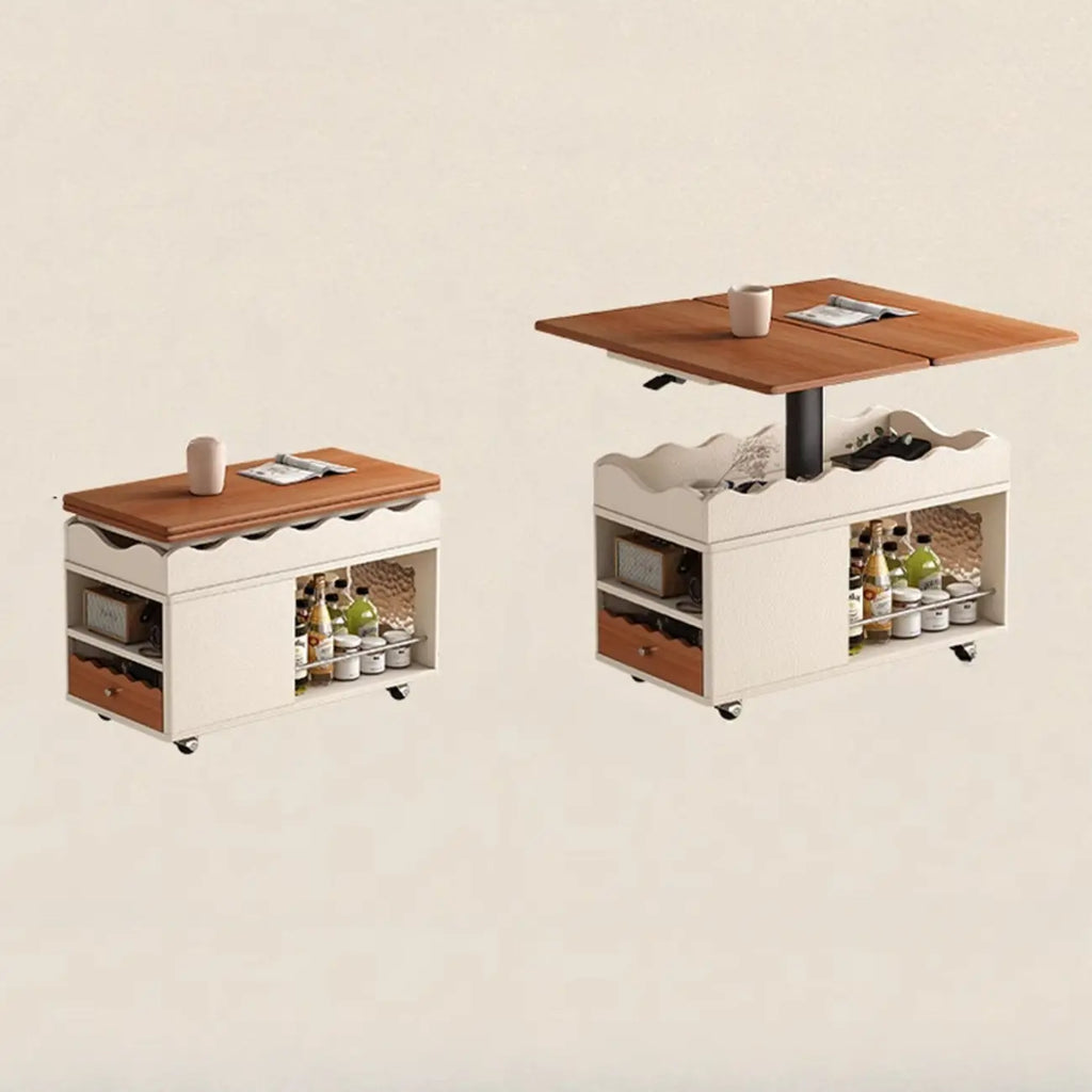 Foldable Tabletop Adjustable Wood Rolling Storage Cart