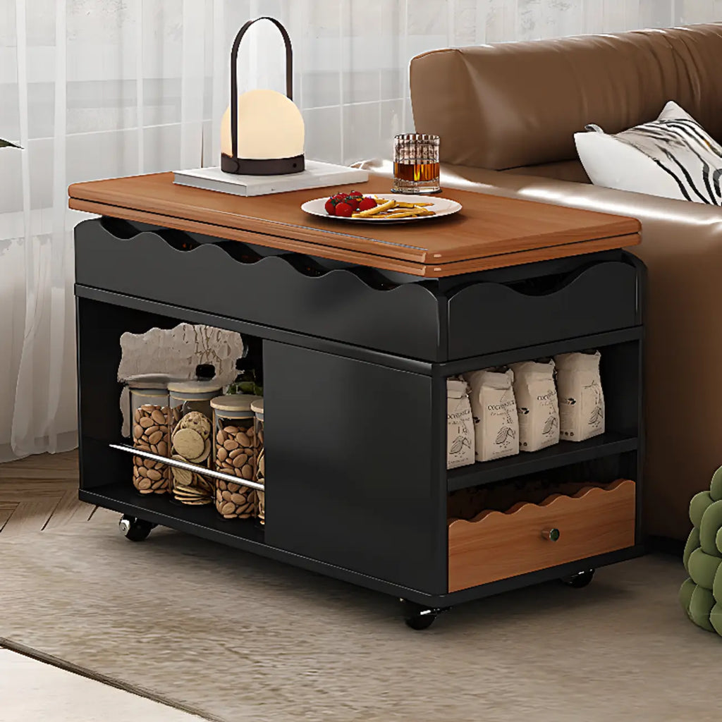 Foldable Tabletop Adjustable Wood Rolling Storage Cart