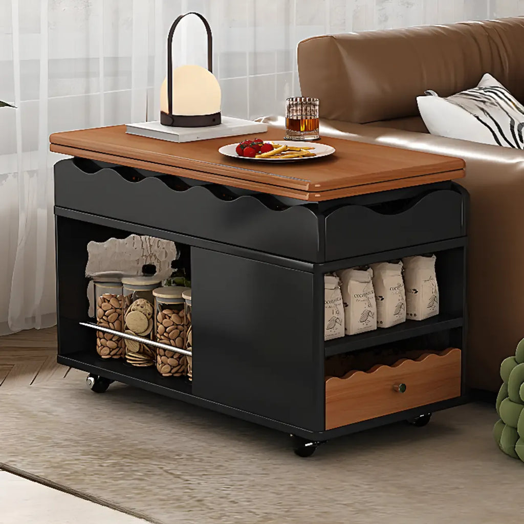 Foldable Tabletop Adjustable Wood Rolling Storage Cart