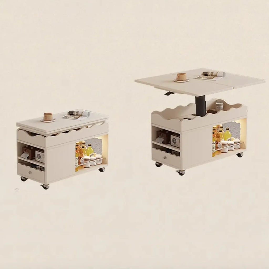 Foldable Tabletop Adjustable Wood Rolling Storage Cart