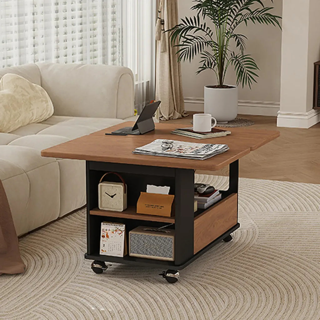Foldable Tabletop Adjustable Wood Rolling Storage Cart