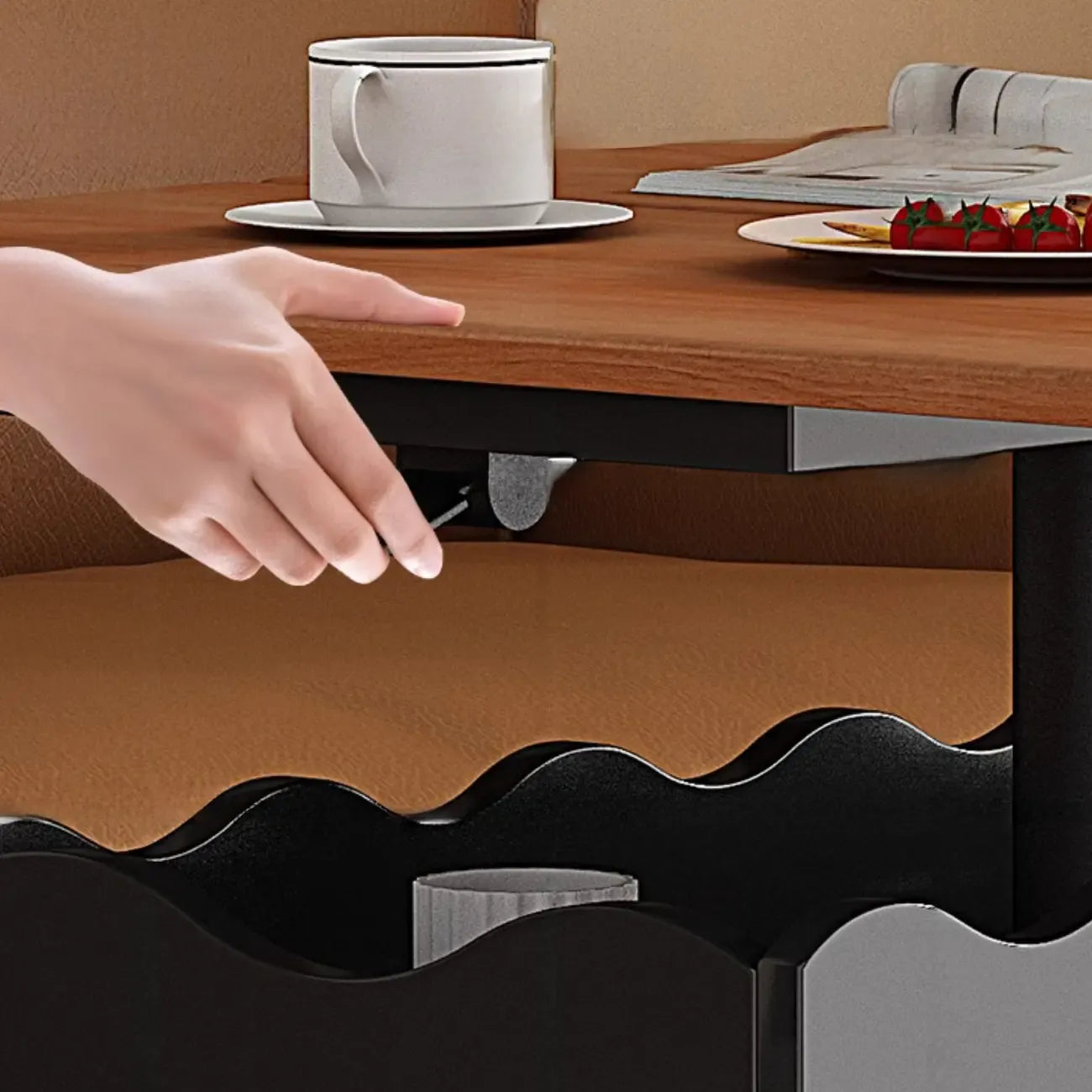 Foldable Tabletop Adjustable Wood Rolling Storage Cart