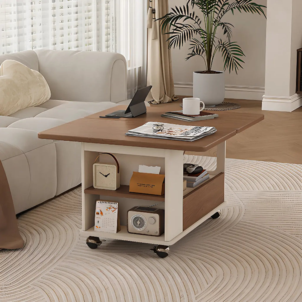 Foldable Tabletop Adjustable Wood Rolling Storage Cart