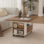 Foldable Tabletop Adjustable Wood Rolling Storage Cart