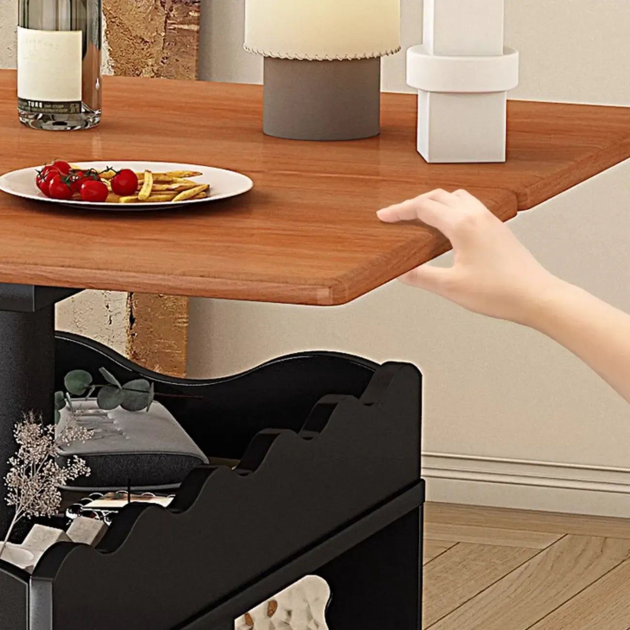 Foldable Tabletop Adjustable Wood Rolling Storage Cart