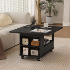Foldable Tabletop Adjustable Wood Rolling Storage Cart