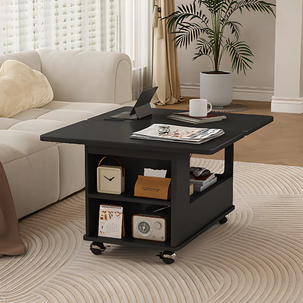 Foldable Tabletop Adjustable Wood Rolling Storage Cart