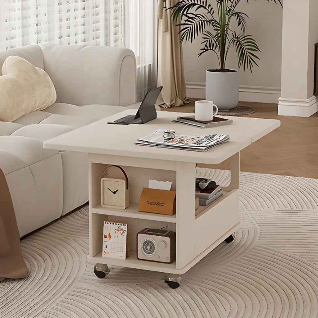 Foldable Tabletop Adjustable Wood Rolling Storage Cart