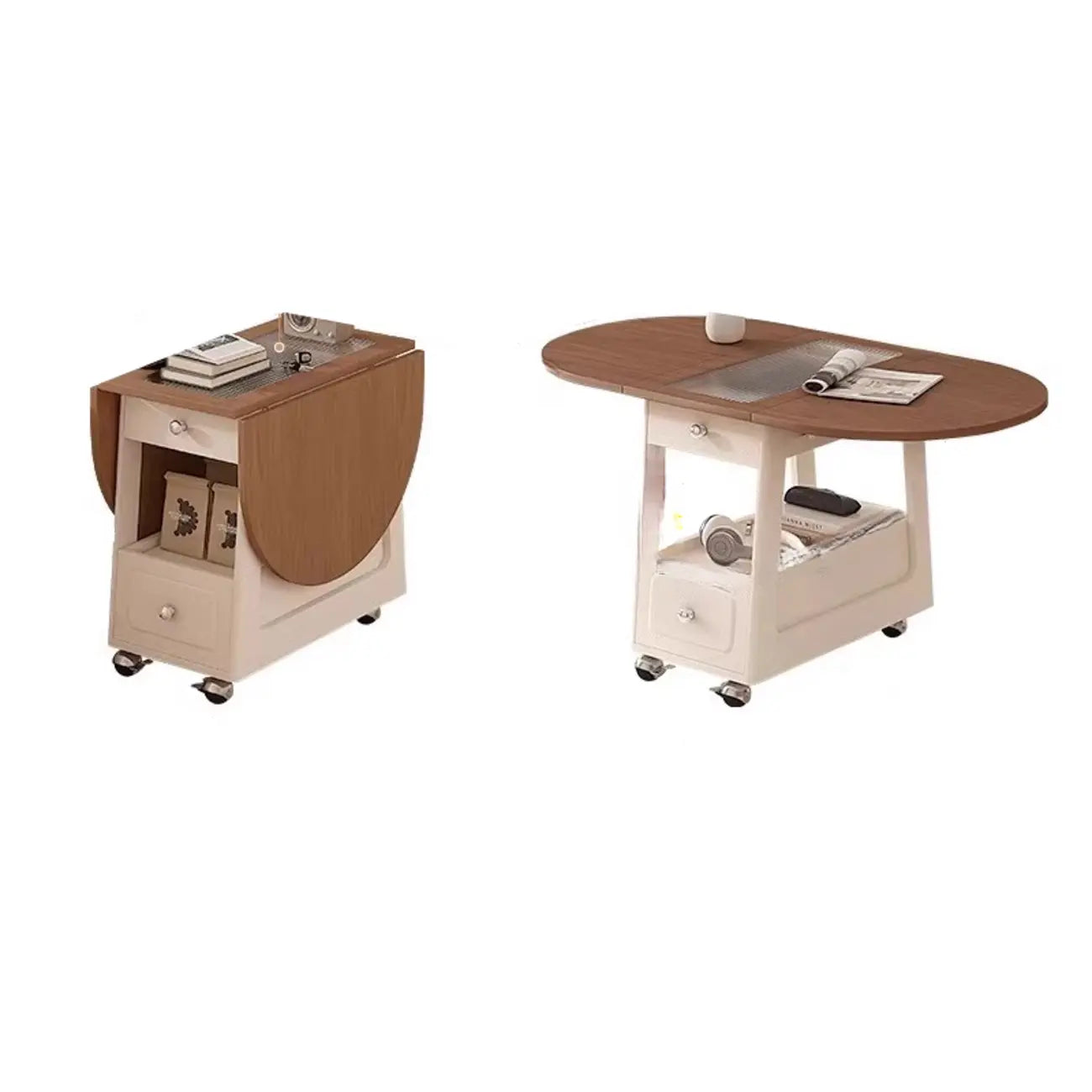 Foldable Tabletop Adjustable Wood Rolling Storage Cart