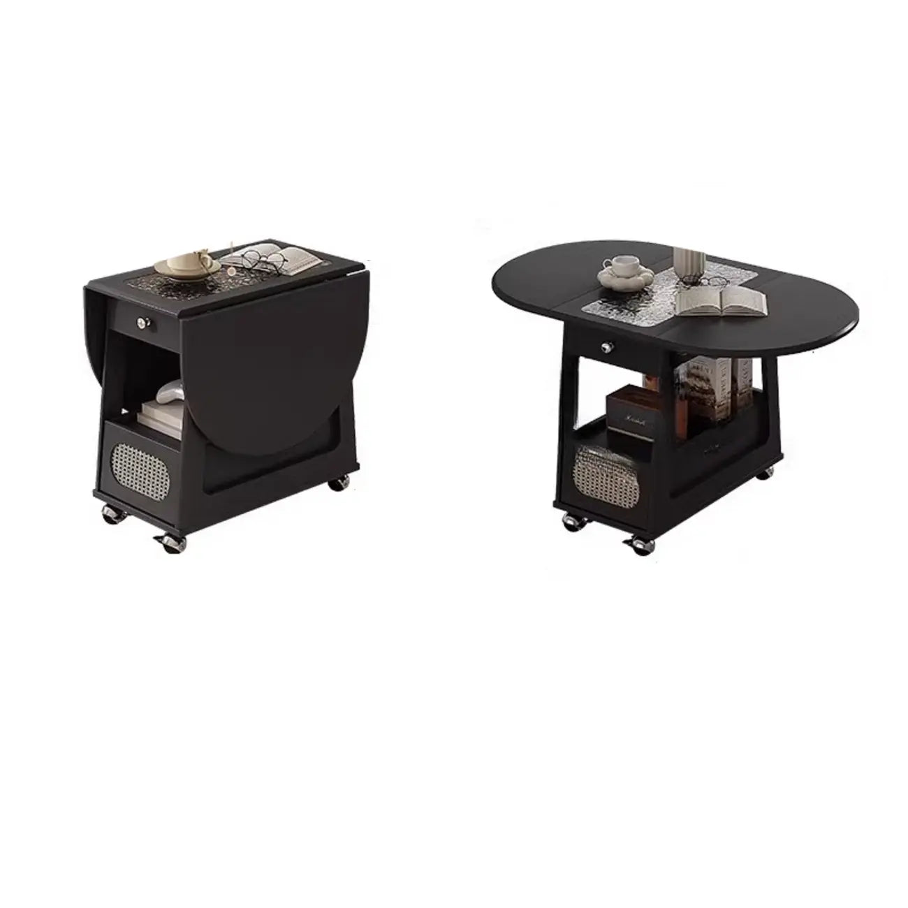 Foldable Tabletop Adjustable Wood Rolling Storage Cart