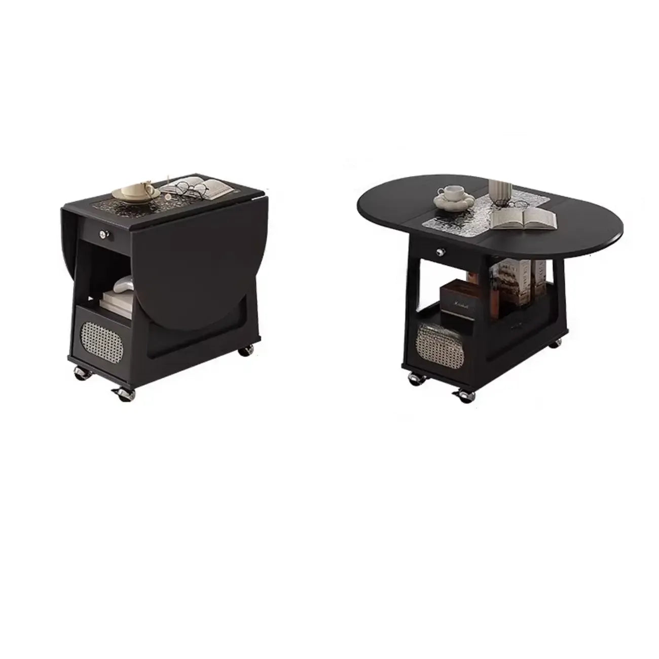 Foldable Tabletop Adjustable Wood Rolling Storage Cart