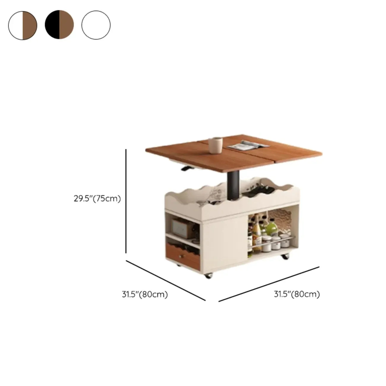 Foldable Tabletop Adjustable Wood Rolling Storage Cart