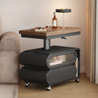 Adjustable Tabletop Modern Wood Side Table with Wheels