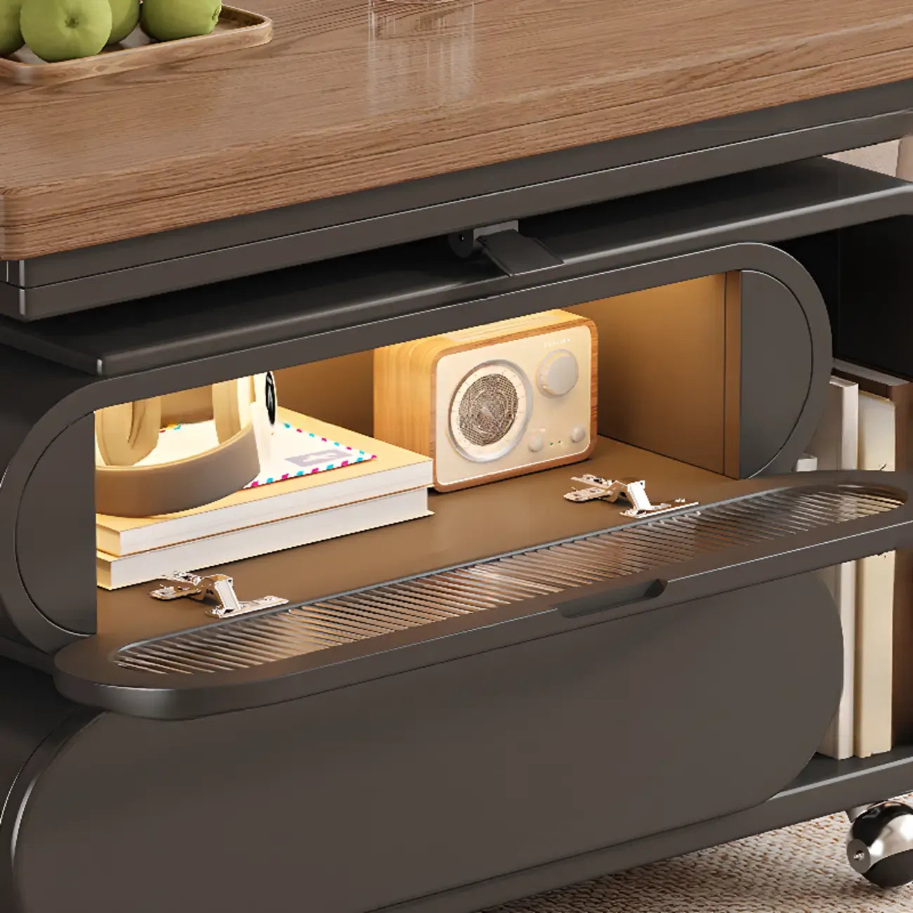 Adjustable Tabletop Modern Wood Side Table with Wheels