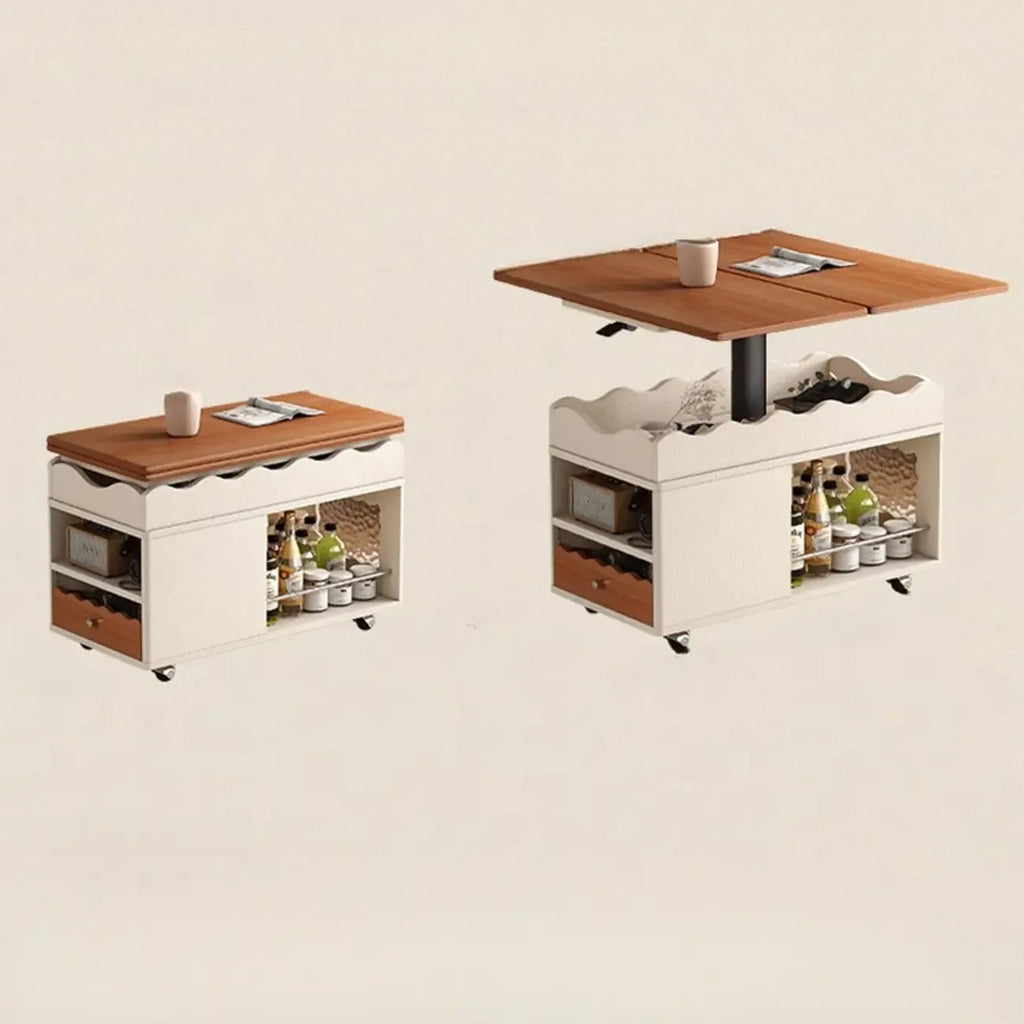 Adjustable Tabletop Modern Wood Side Table with Wheels