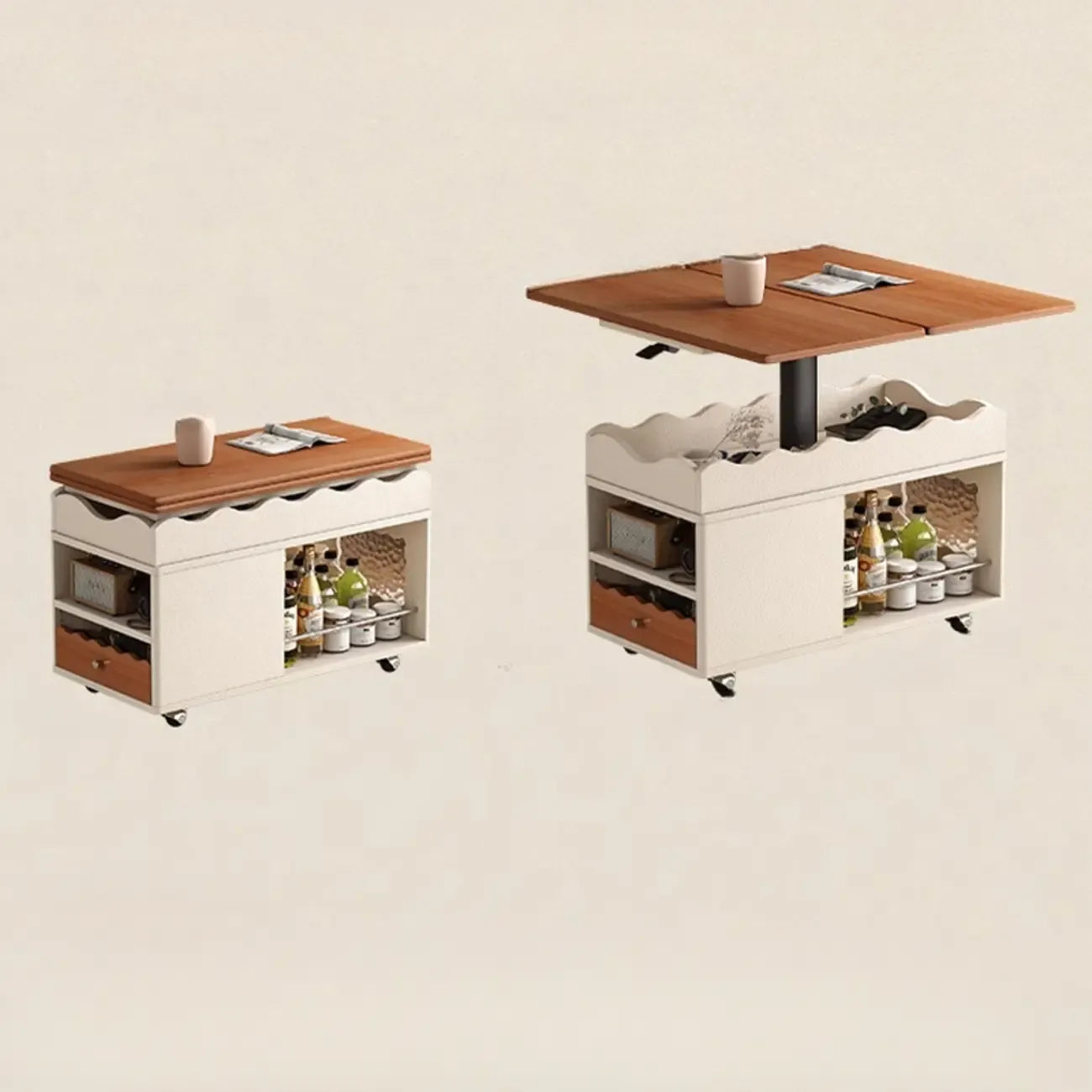 Adjustable Tabletop Modern Wood Side Table with Wheels