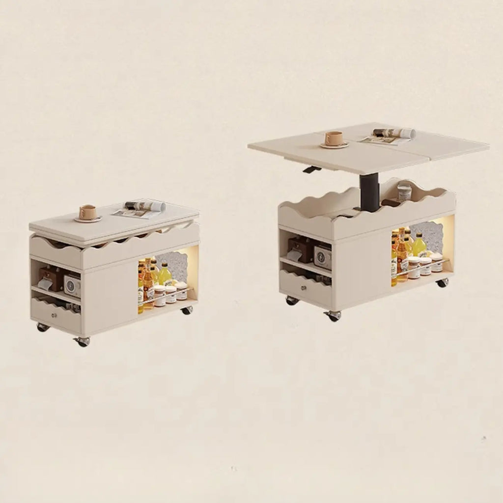Adjustable Tabletop Modern Wood Side Table with Wheels