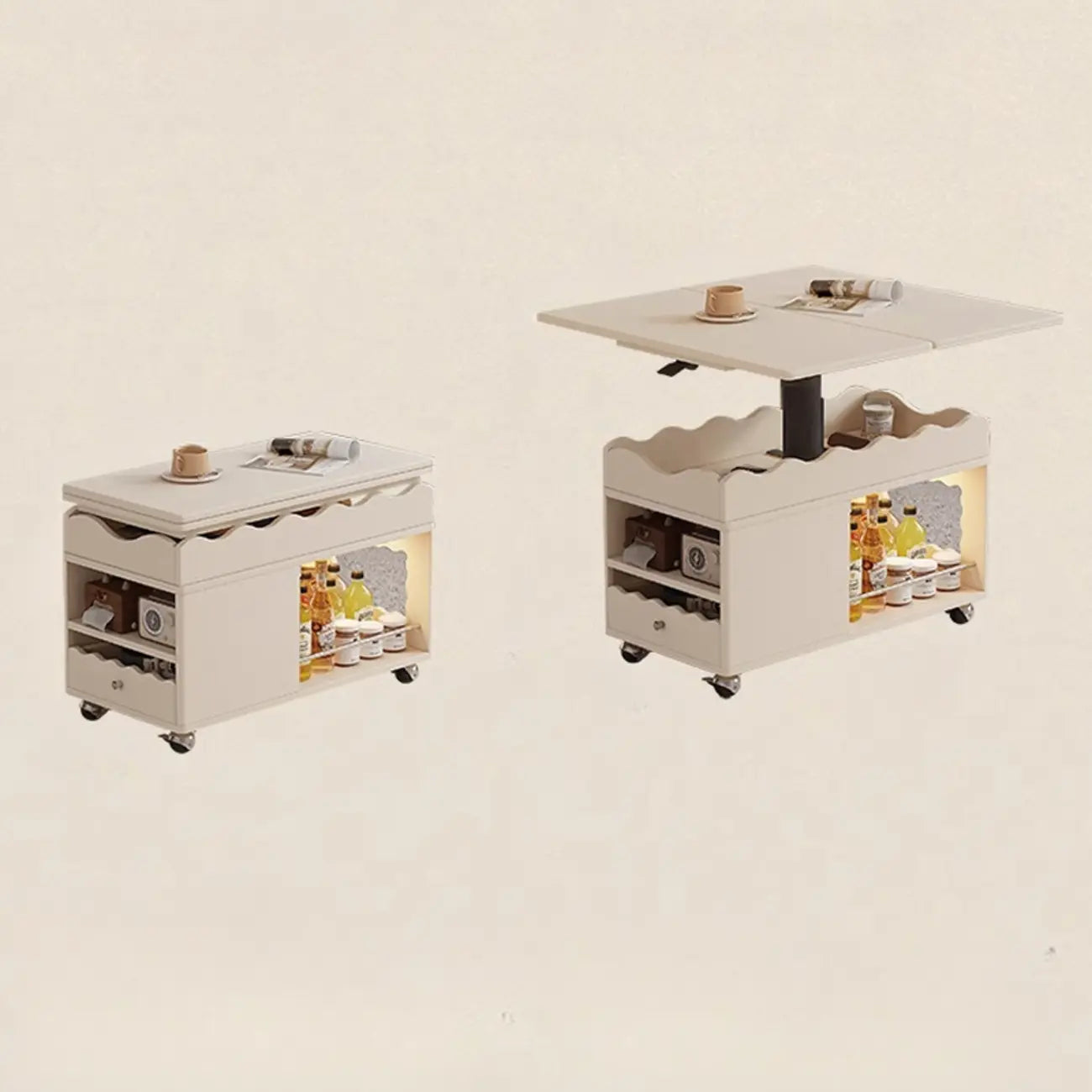 Adjustable Tabletop Modern Wood Side Table with Wheels