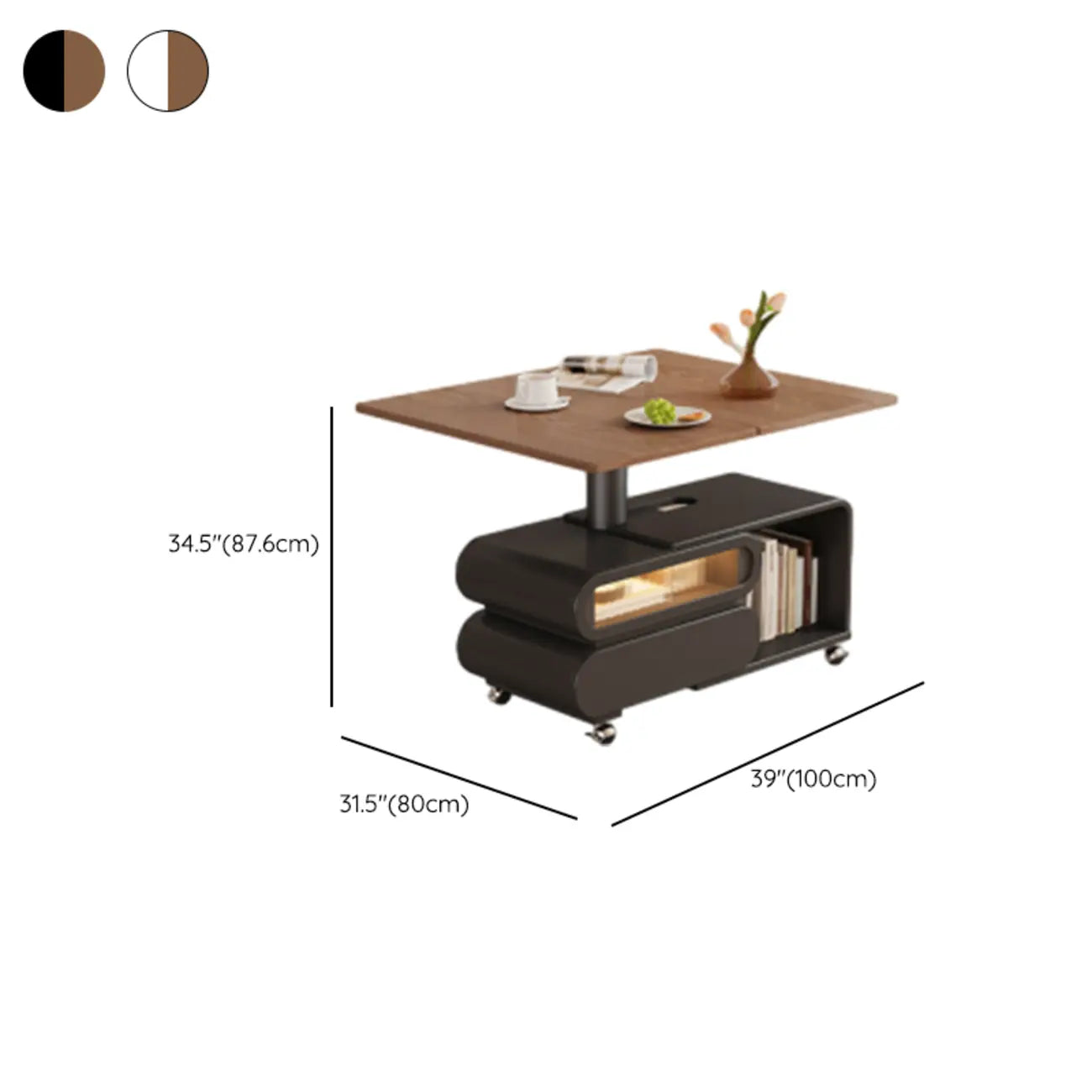 Adjustable Tabletop Modern Wood Side Table with Wheels