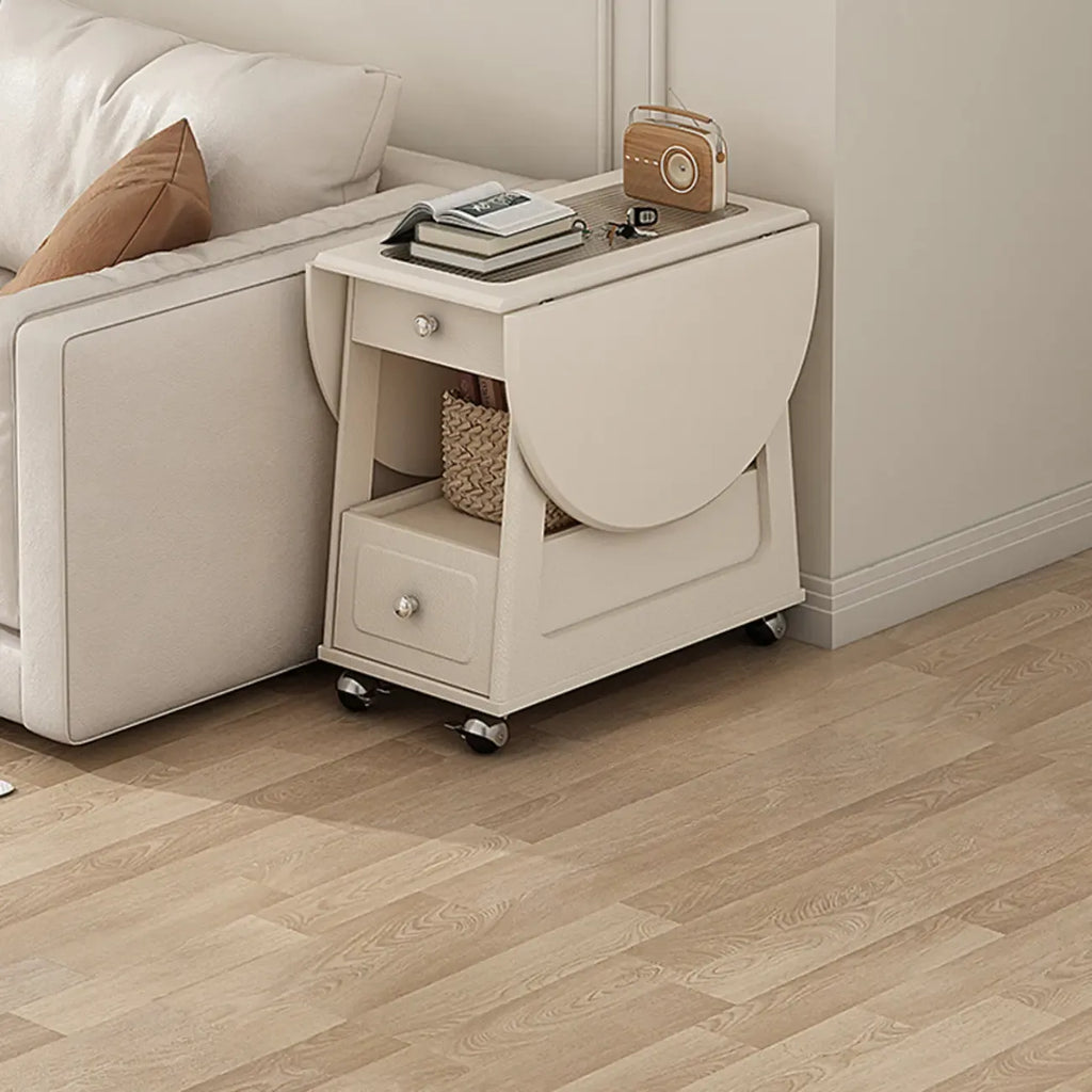 Foldable Wood White Modern Wheeled Small Side Table