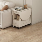 Foldable Wood White Modern Wheeled Small Side Table
