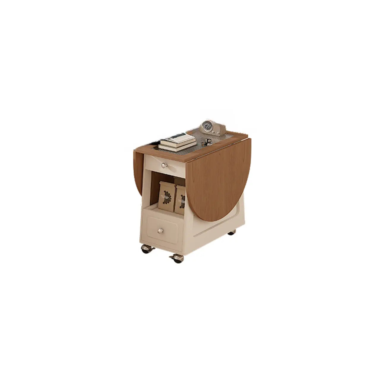 Foldable Wood White Modern Wheeled Small Side Table