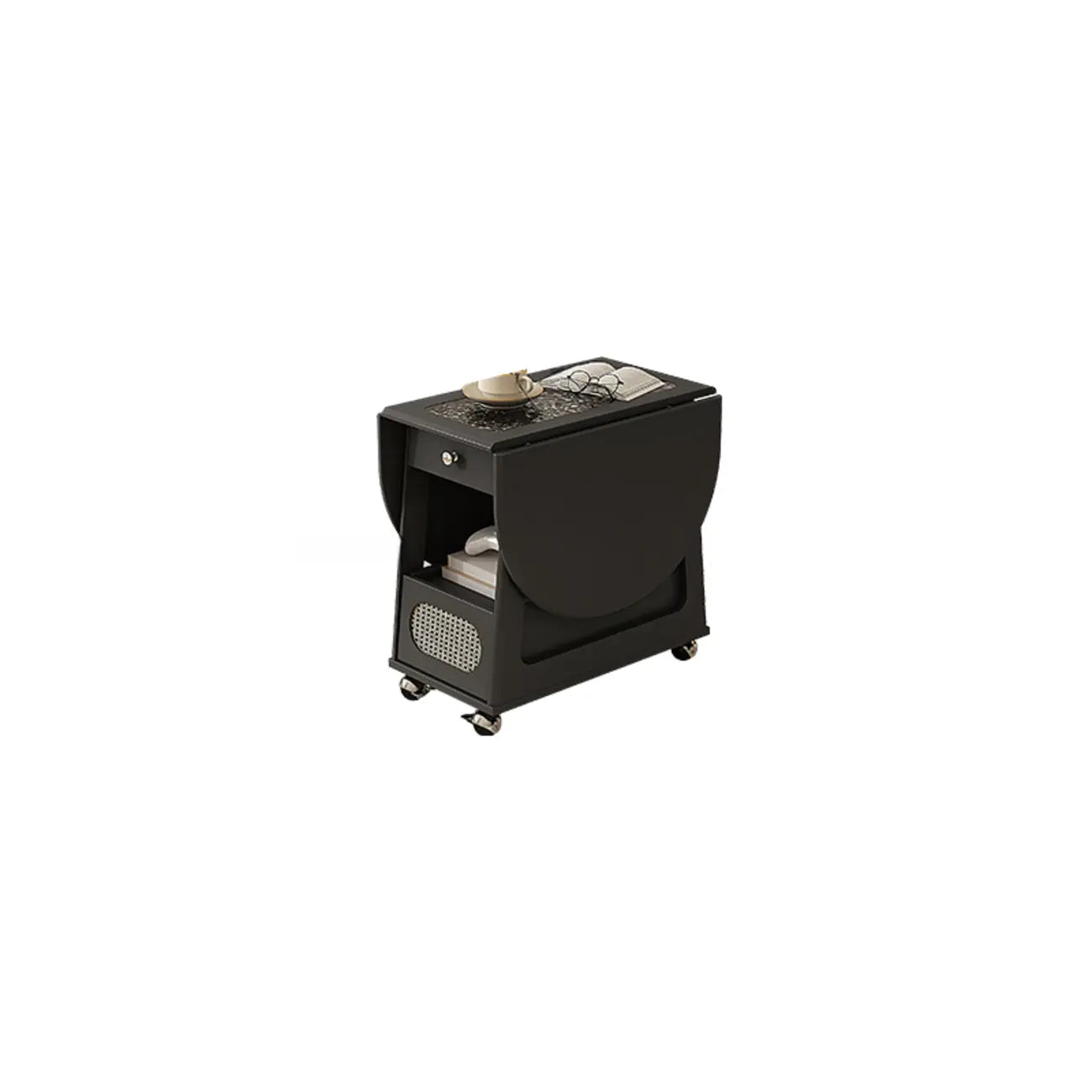 Foldable Wood White Modern Wheeled Small Side Table