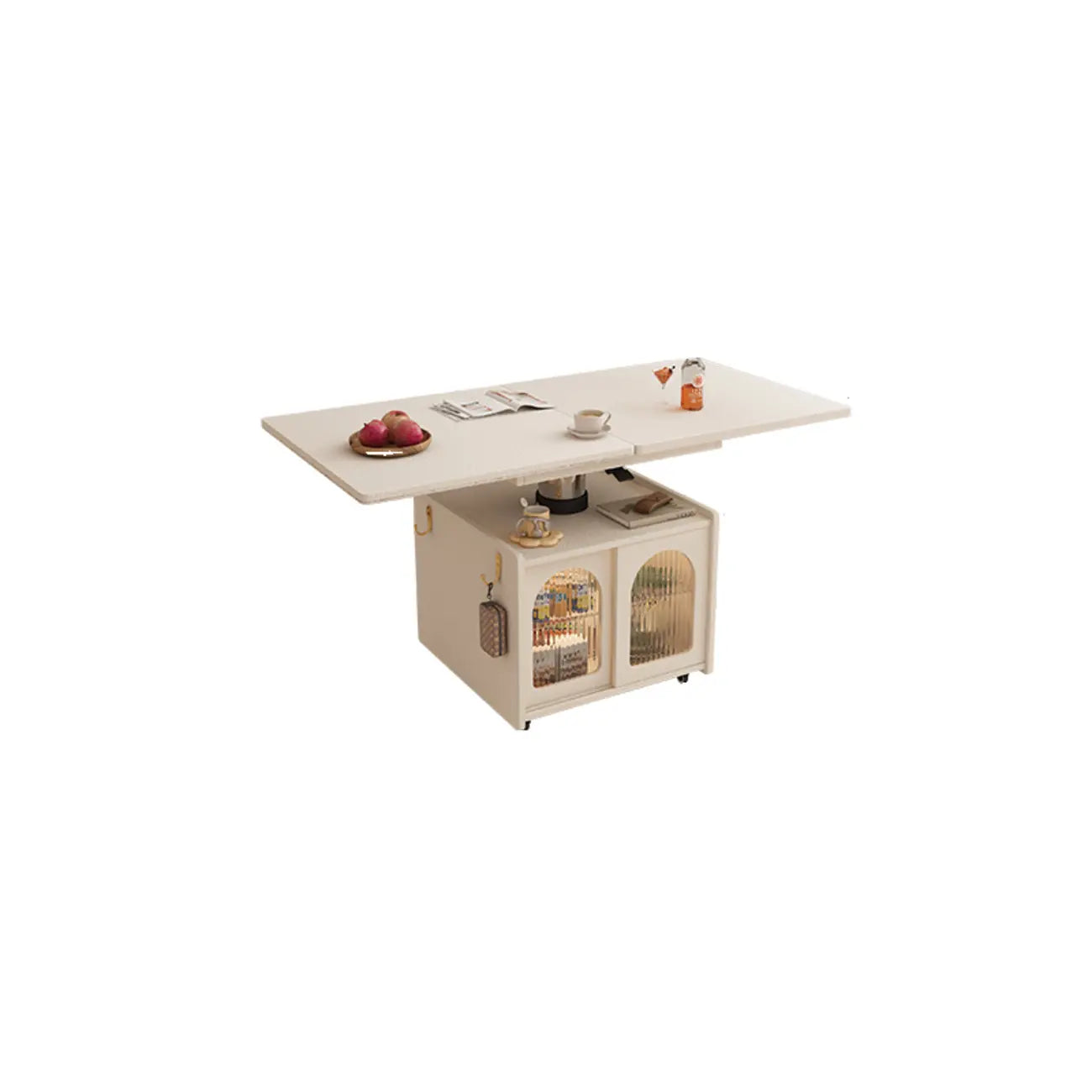Foldable Wood White Modern Wheeled Small Side Table